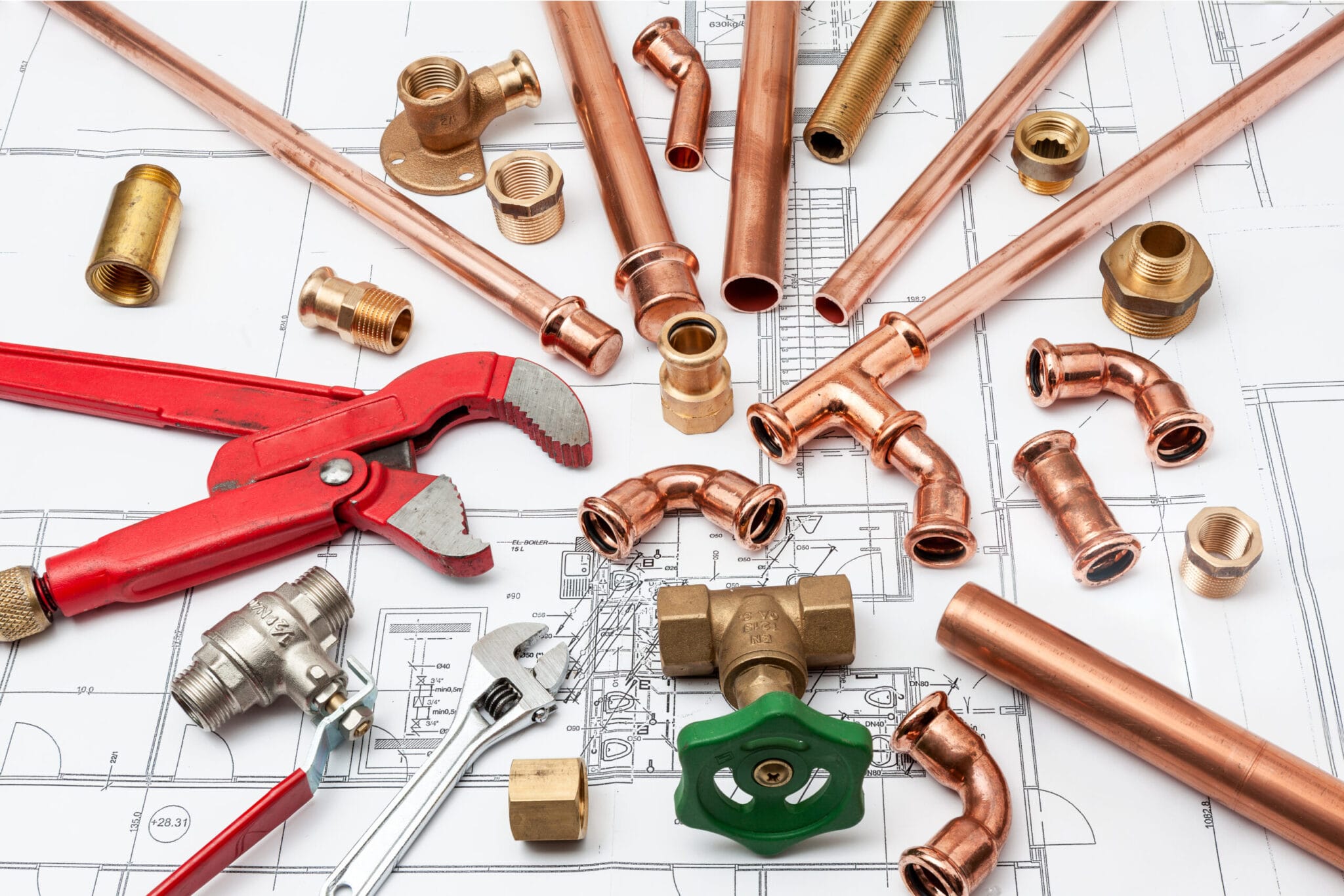 Copper pipe fittings and plumbing parts for Watsonville, California repairs