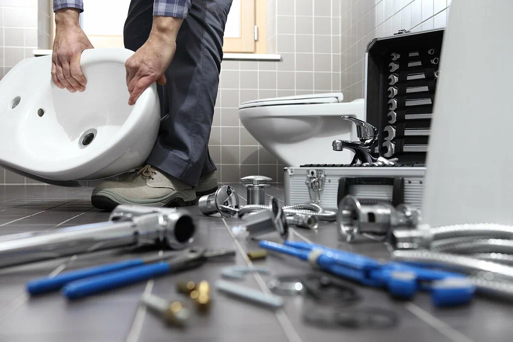 Plumbing tools prepared for a bathroom repair in Watsonville