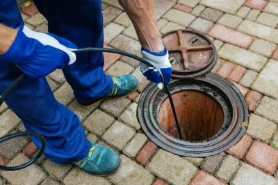 Plumber cleaning an outdoor sewer drain in Watsonville